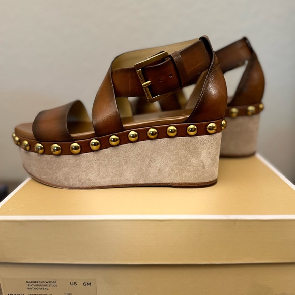 Michael Kors Shoes - Michael Kors Luggage Garner Mid Wedge Burnished Leather excellent condition.